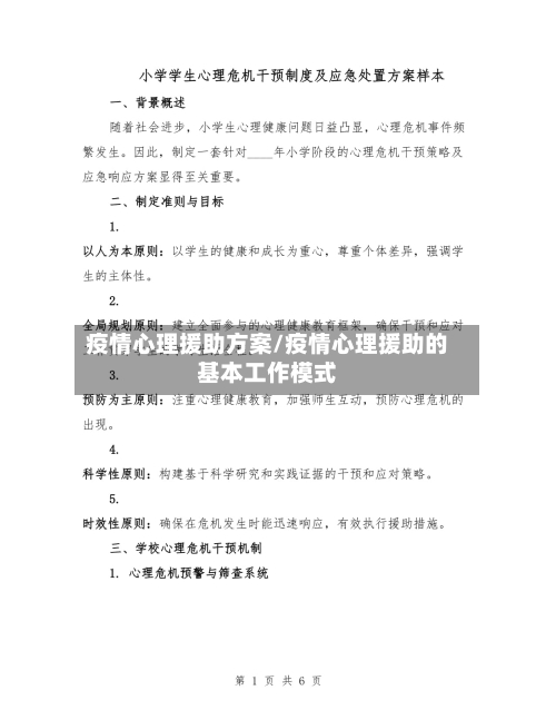 疫情心理援助方案/疫情心理援助的基本工作模式
